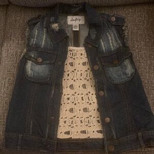 Daytrip Blue Denim Vest with Cream Crochet Detail